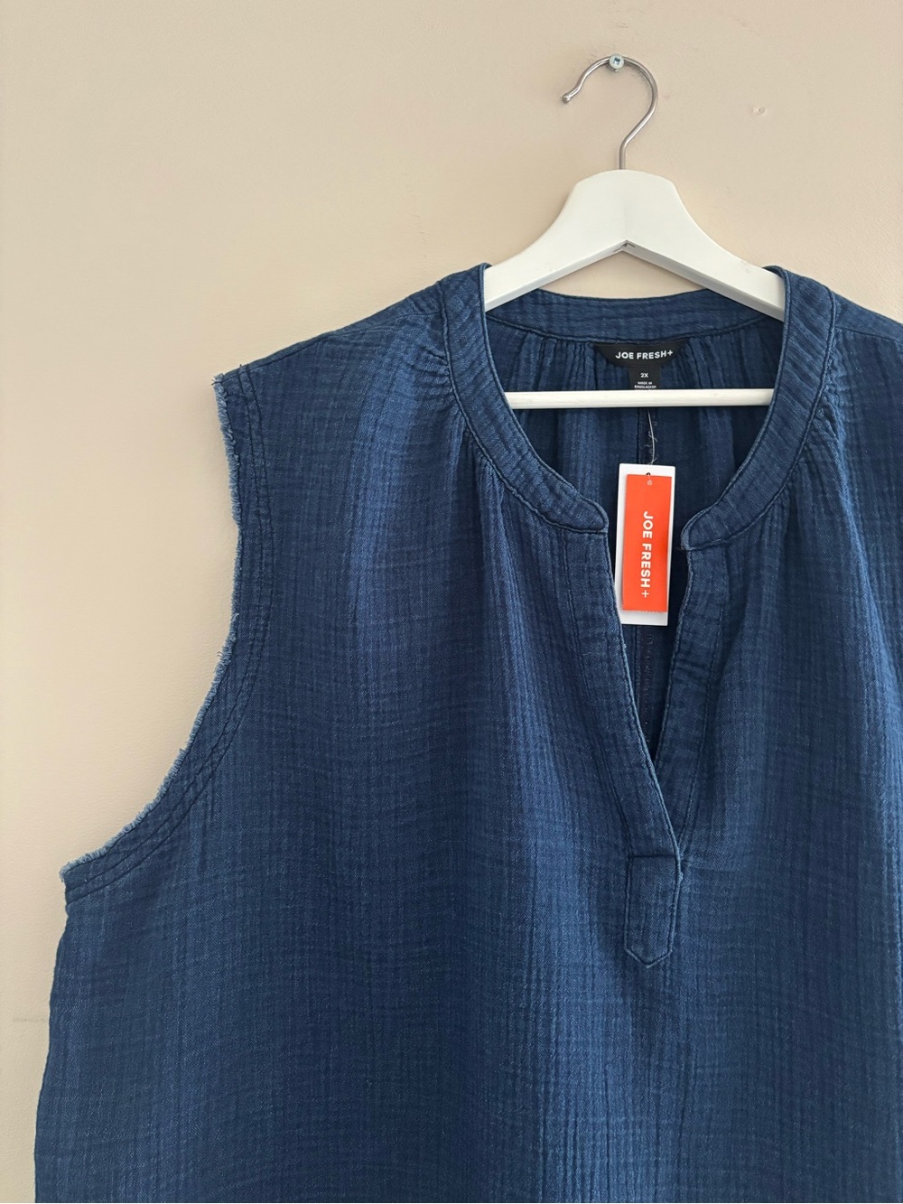 NWT Joe Fresh Women’s Size 2X Dark Blue V-Neck Tank 100% Cotton Casual Top - Picture 5 of 16